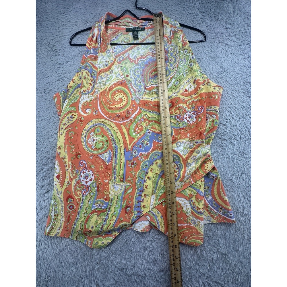 Lauren Ralph Lauren Womens Faux Wrap Blouse Print Sleeveless Top Size 10 - Picture 4 of 7